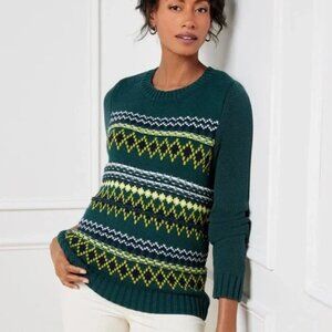 Talbots | Green Diamond Fair Isle Crewneck Knit Sweater Size P (Petite Small)